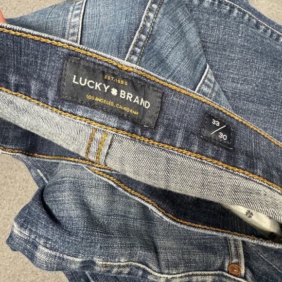 Lucky Brand Jeans Mens 33x30 (34x29 ACTUAL) 221 Straight Blue Denim Faded Wash - Picture 4 of 11